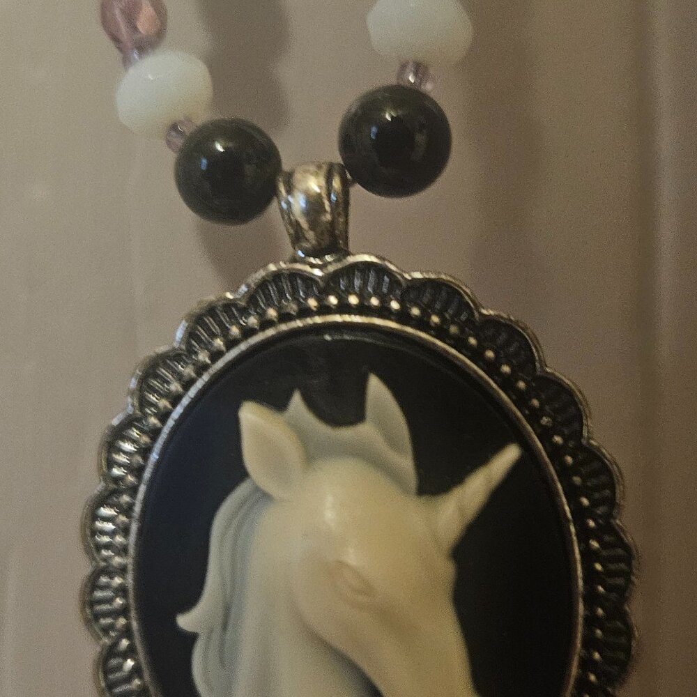 Cameo style unicorn pendant with chain
